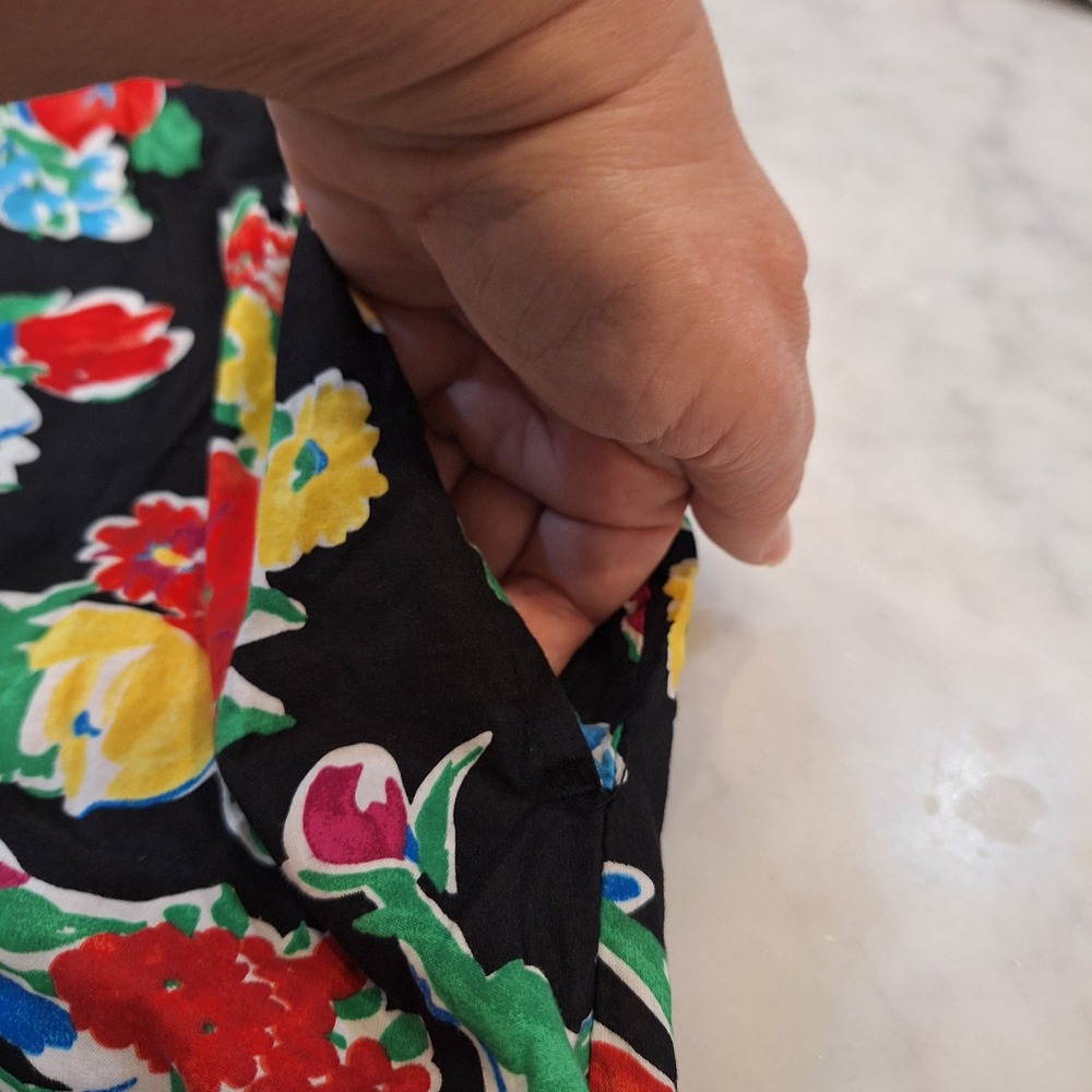 Lauren Ralph Lauren Shirt Dress S Blk Floral Cotton LRL Monogram Mini 3/4 Sleeve - Picture 9 of 9